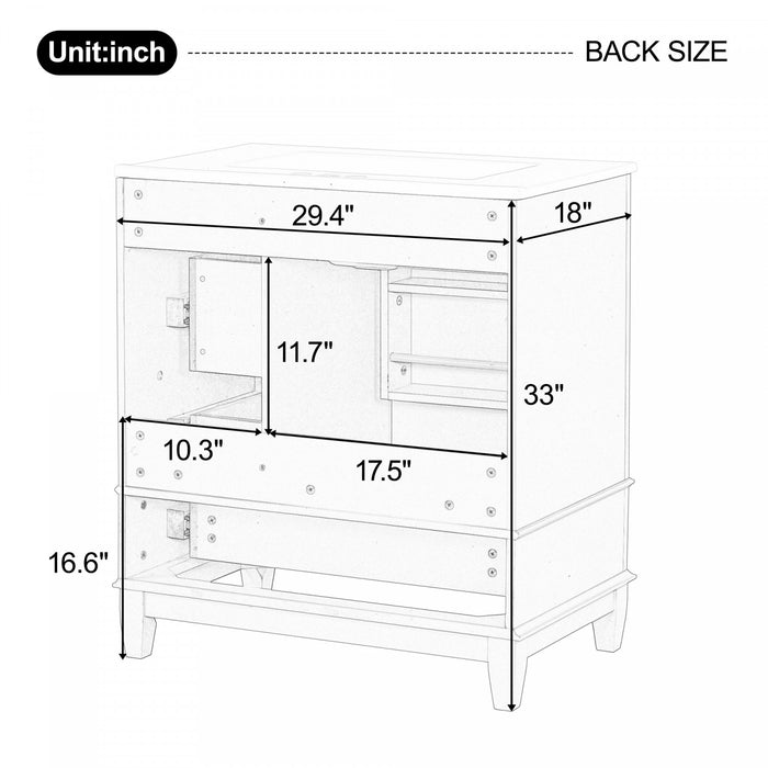 Emma 30\" Solid Wood Bathroom Vanity with Ceramic Sink and Soft-Close Door, White