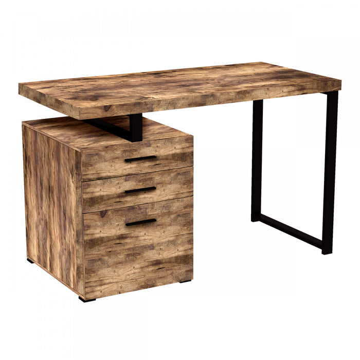 Computer Desk Study Desk For Home Office, Gaming Room 47.25l Brown Reclaimed Wood 3 Drawers Silver Metal Base