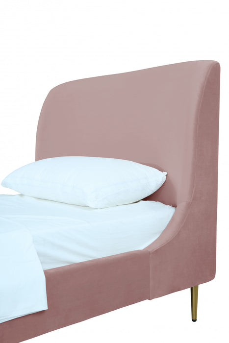 Heather Mid-Century Modern Velvet Upholstered Twin Bed in Blush and Gold