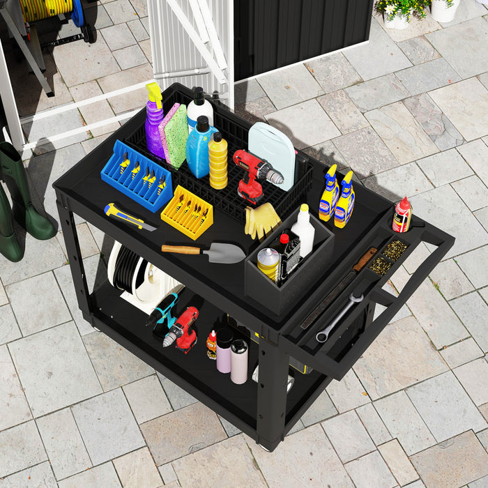 Homcom 2-tier Rolling Tool Cart, 500 Lbs Capacity Utility Cart, Black