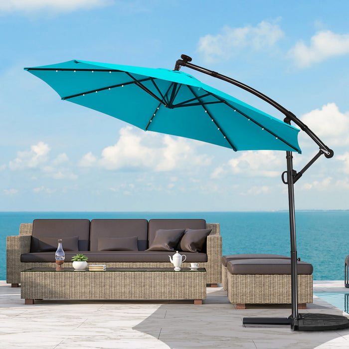 Costway 10FT Patio Offset Umbrella Solar Powered LED 360Degree Rotation Aluminum Turquoise