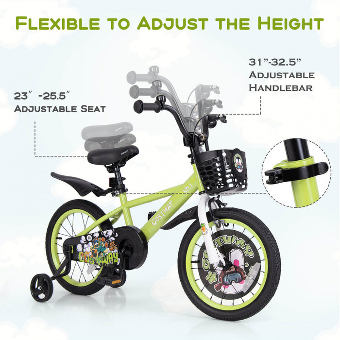 Costway 16\" Kid's Bike For 4-7 With Height-adjustable Handlebar & Saddle Handbrake Green