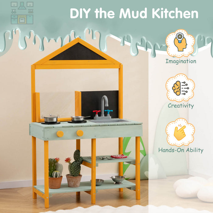 Costway Kids Kitchen Playset Outdoor Mud Kitchen With Root Viewer Planter Removable Sink