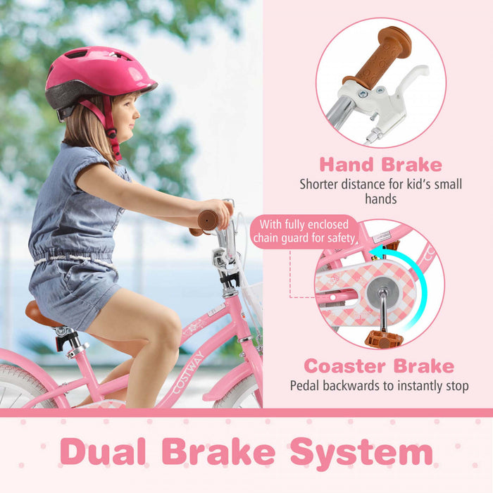 Costway 18\" Kids Bike Toddler Bicycle Withtraining Wheel Kickstand For 4-8 Years Old Girl Red