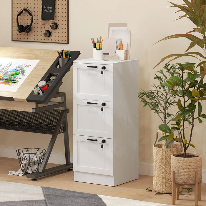 HOMCOM Office File Cabinet with 3 Drawers, Vertical Filing Cabinet, White