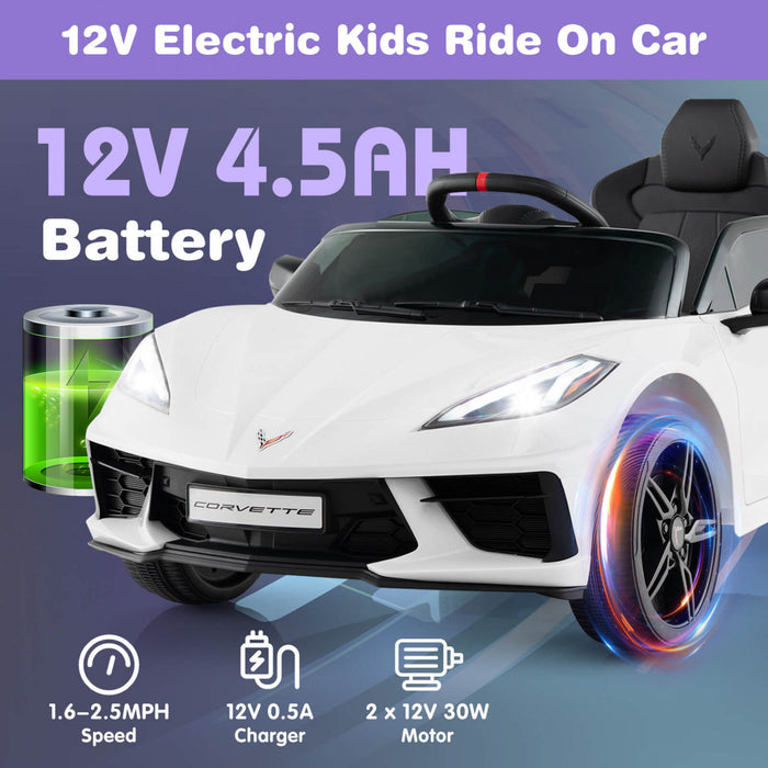 Costway 12v Electric Kids Ride On Car With Remote Control Wireless Connection Lights White