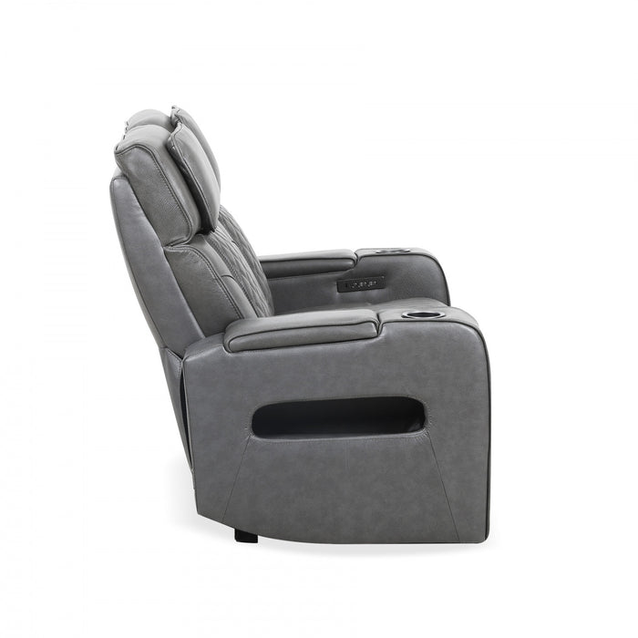 Kingsley 58 in. Leather Match Power Reclining Loveseat with Armrest Storage and USB - Charcoal