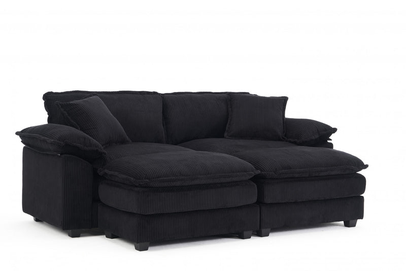 Liam 84.6\" Comfortable Cloud Modular Sofa with Corduroy Upholstered,Black