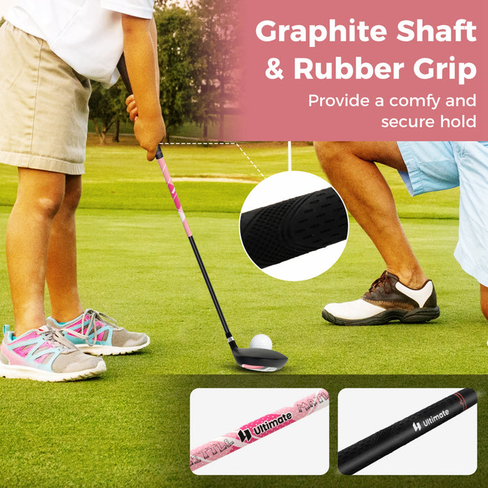 Ultimate Kids Golf Practice Set Junior Complete Golf Club Set For Kids Age 8-10 Years Old Pink