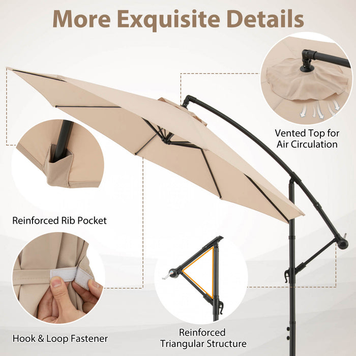 Costway 10' Hanging Umbrella Patio Sun Shade Offset Outdoor Market W/ T Cross Base Beige