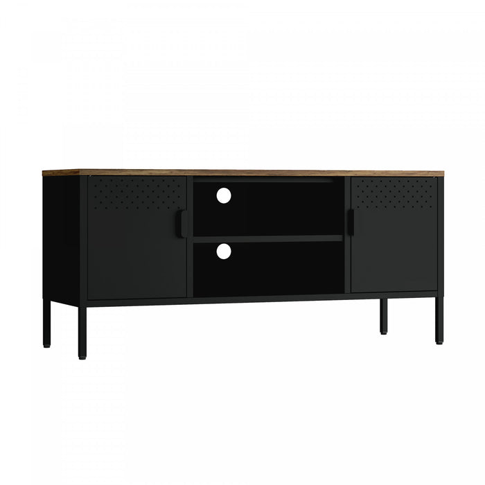 Landen Modern 47\" Metal Storage Cabinet in Black Armoire