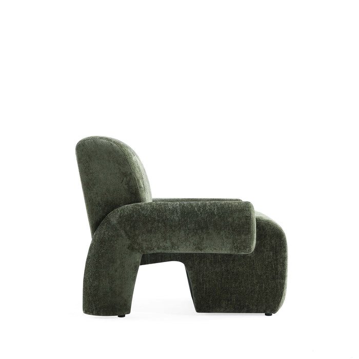 Verandah Mid-Century Modern Chenille Lounge Chair in Olive Green