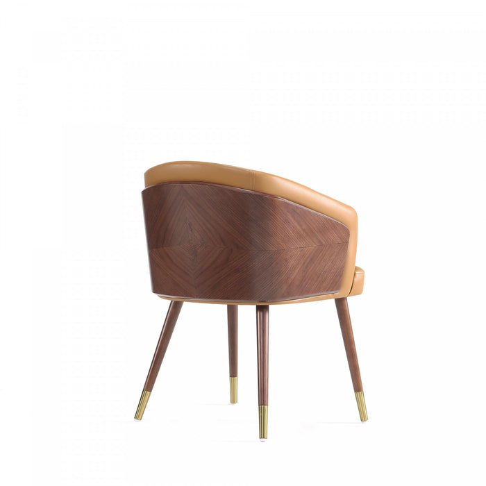 Reeva Modern Wood Vegan Leather Dining Chair in Camel - Set of 2