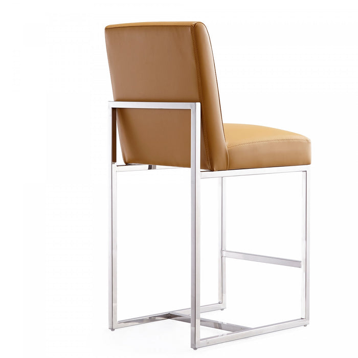 Element Modern Metal Upholstered Counter Stool in Camel - Set of 2