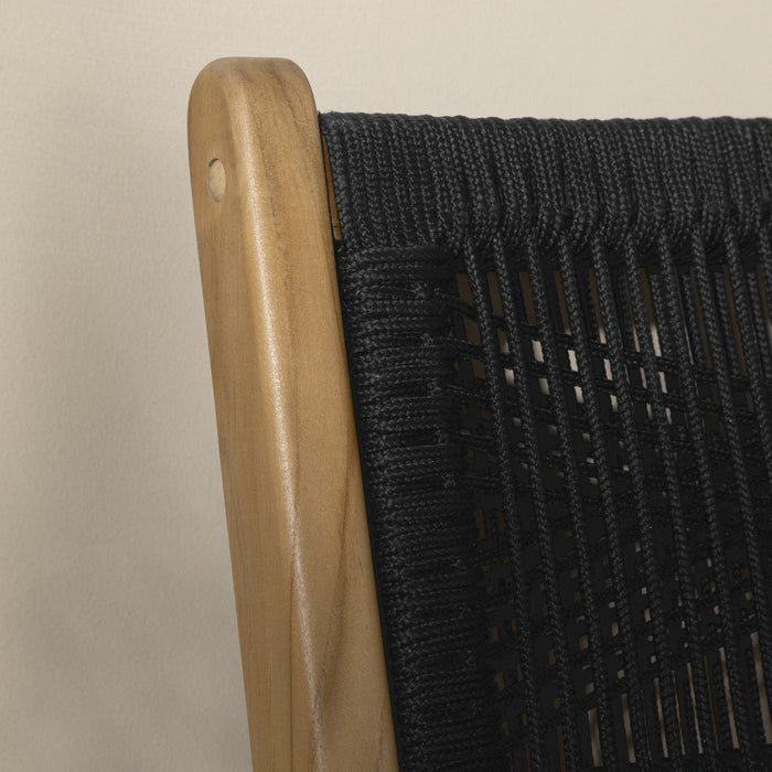Agave Woven Rope & Teak Dining Chair Set of 2 - Black & Natural