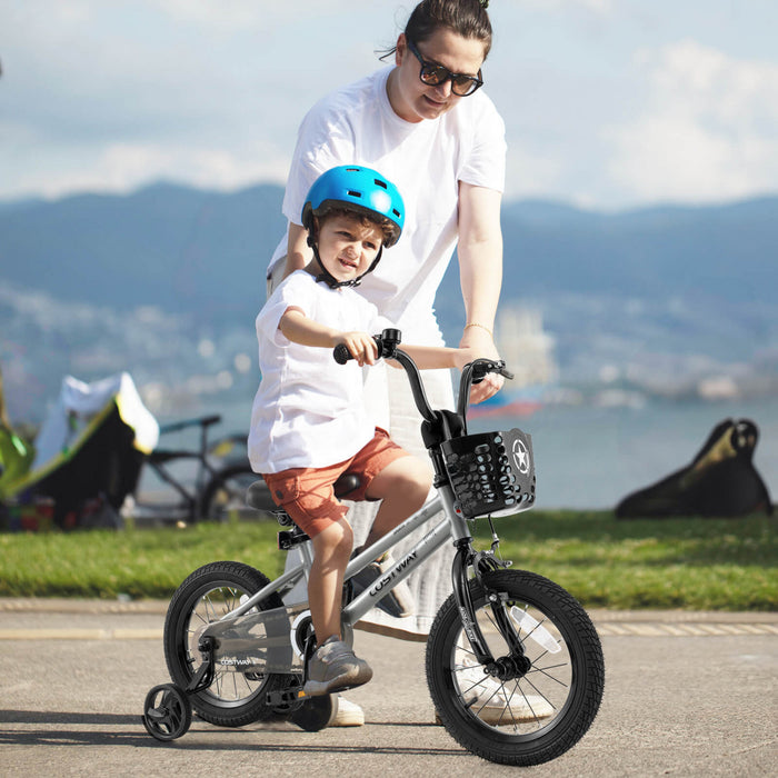 Costway 14\" Kid's Bike With Training Wheels Adjustable Handlebar & Seat Handbrake Silver
