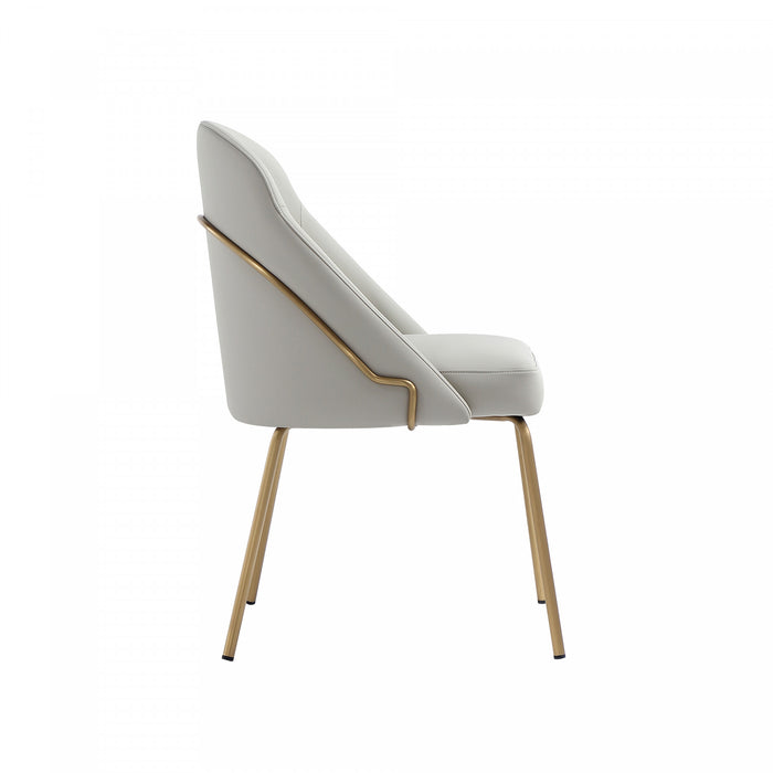 Gracie Modern Vegan Leather Metal Dining Chair in Stone Gray and Gold - Set of 4