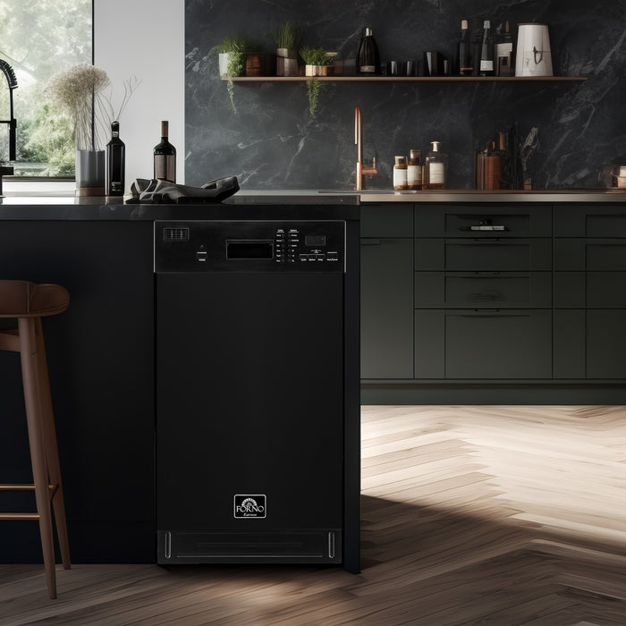 Forno Polo 18 in. Dishwasher in Black, Front Control, 8 Place Settings, 52 dBa - FDWBI8041-18BLK
