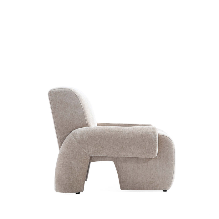Verandah Mid-Century Modern Chenille Lounge Chair in Beige - Set of 2