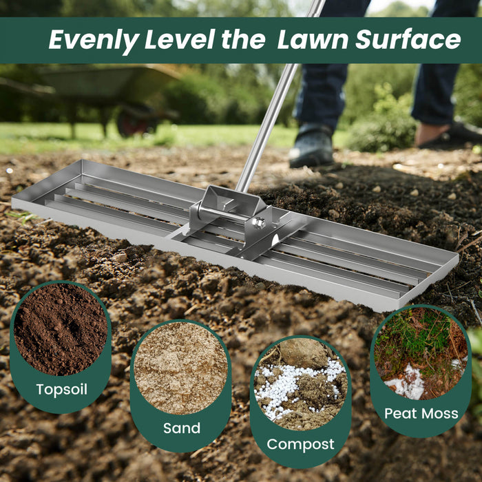 Costway Lawn Leveling Rake 36\" X 10\" Heavy Duty Level Lawn Tool For Garden Backyard/lawn Silver