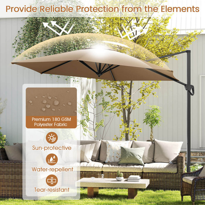 Costway 9 FT Cantilever Patio Umbrella Offset Hanging Umbrella with Vented Top for Poolside Brown