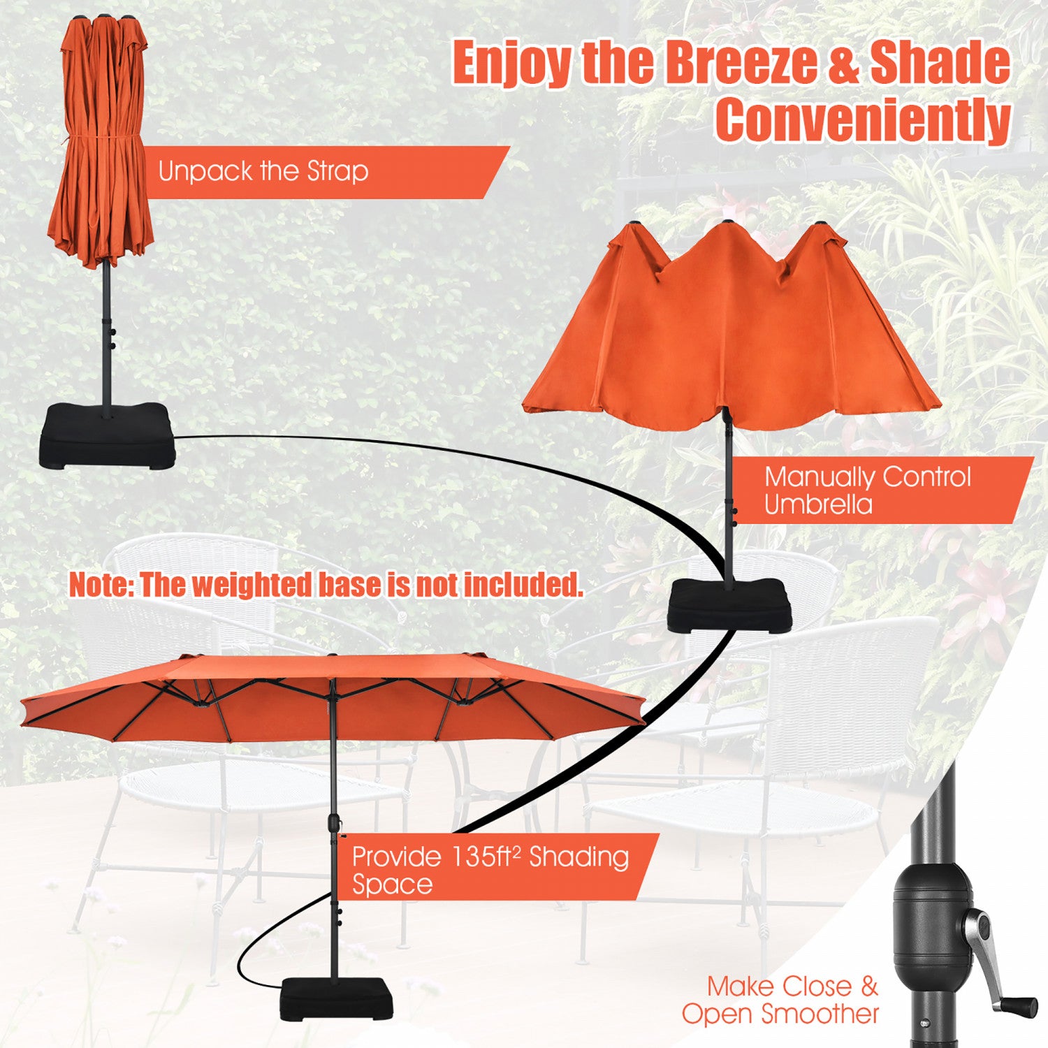 costway 15 ft patio umbrella outdoor umbrella with crank and 15FT Double-Sided Garden Marke Size:Small Rubber Bag boromir sword gold plated large shade area Fade The North Face Himalayan