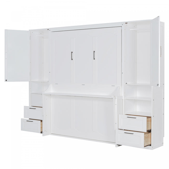 Joyce Closet Queen Murphy Bed With Drawers And Shelves - White