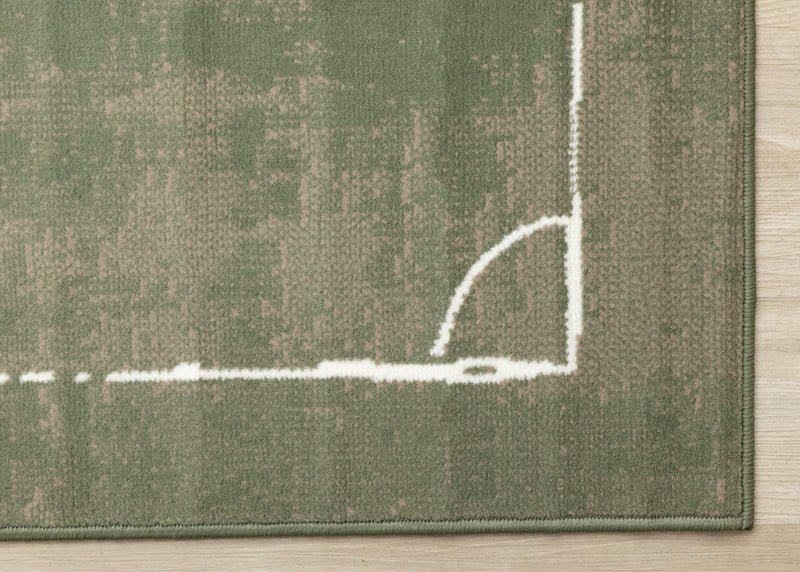Florence Green Brown White Soccer Field Rug, 6'7\" x 9'6\" Indoor Area Rug