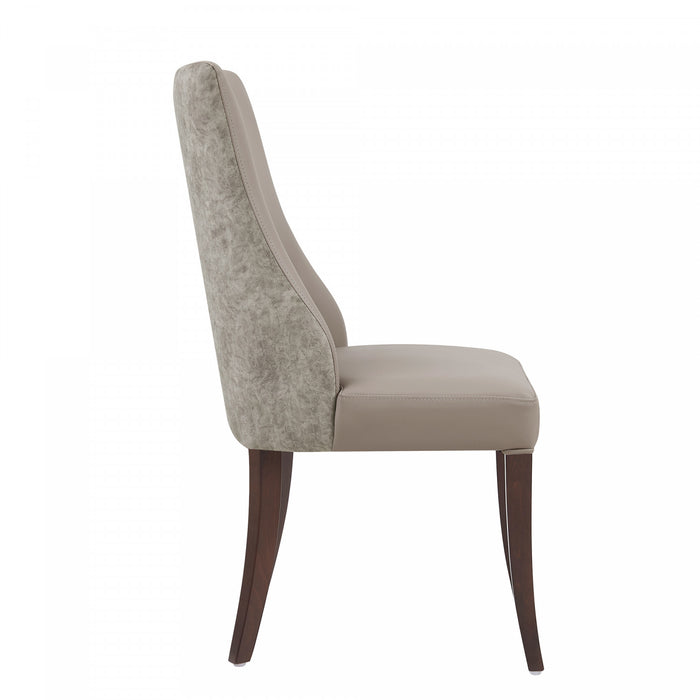 Connie Modern Wood Vegan Leather and Velvet Dining Chair in Taupe - Set of 2