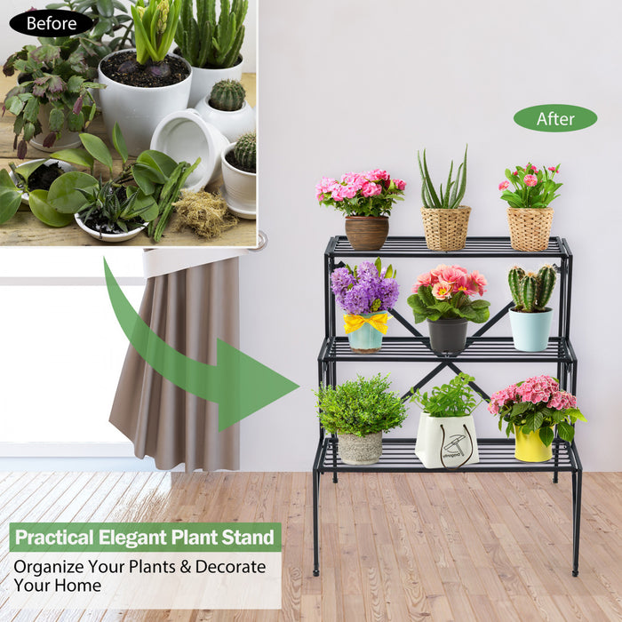 Costway 3 Tier Stair Style Metal Plant Stand Garden Shelf Flower Pot Display Rack