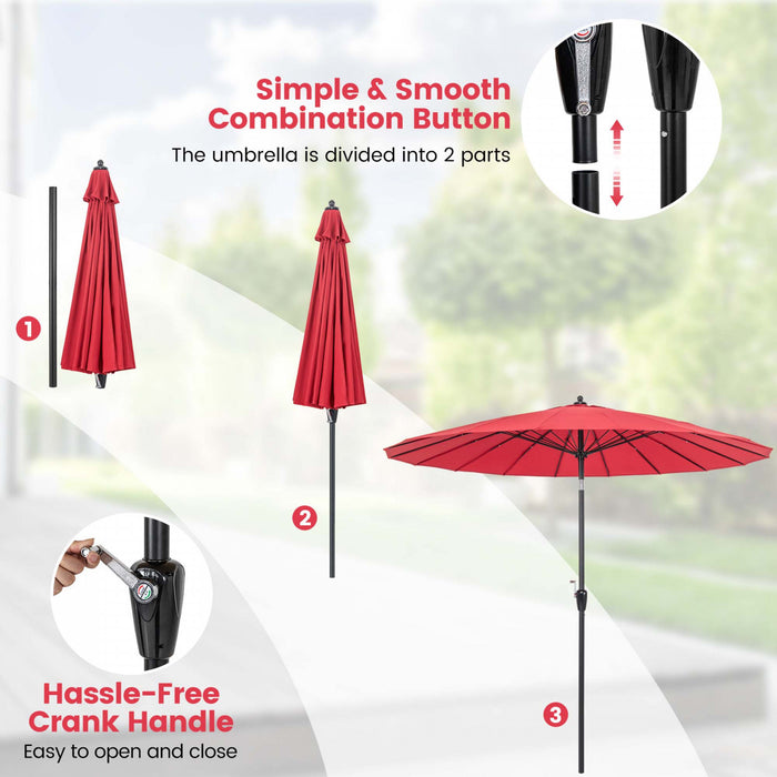 Costway 9 FT Patio Round Market Umbrella with Push Button Tilt, Crank Handle, Vented Top Wine