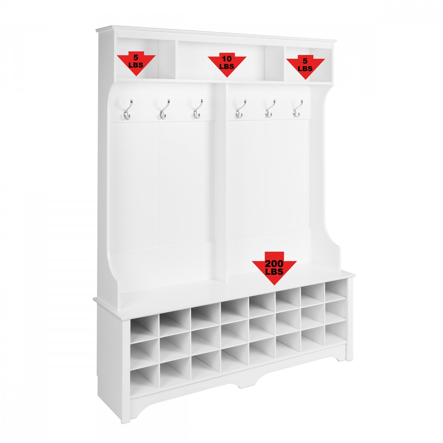 Hall Tree with 24 Shoe Cubbies White The Brick