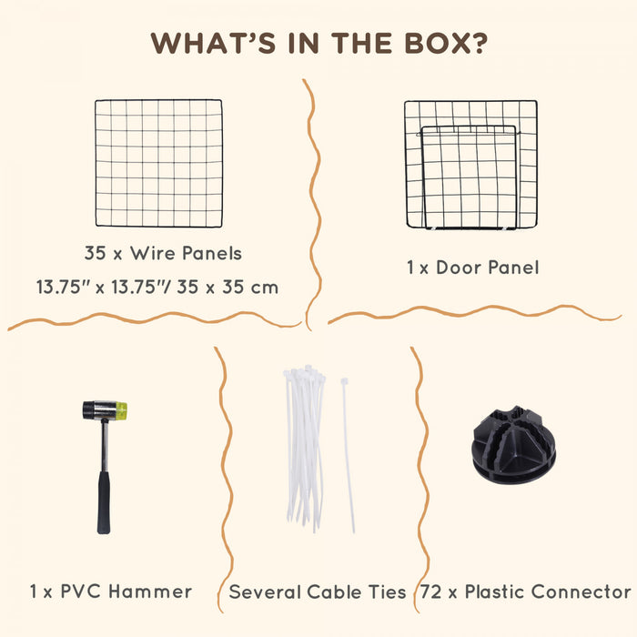 Pawhut 36 Pcs Metal Mesh Pet Playpen Portable Diy Small Animal Cage House Kennel Crate Fence With Mallet Connectors And Cable Ties