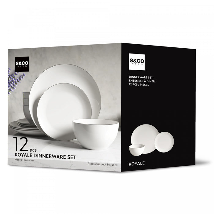 S&CO Home Royale 12-Piece Porcelain Dinnerware Set, Service for 4