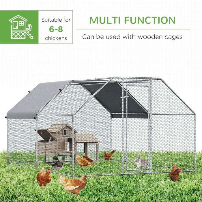 Pawhut 9.2' X 12.5' Metal Chicken Coop, Galvanized Walk-in Hen House, Poultry Cage Outdoor Backyard With Waterproof Uv-protection Cover For Rabbits, Ducks