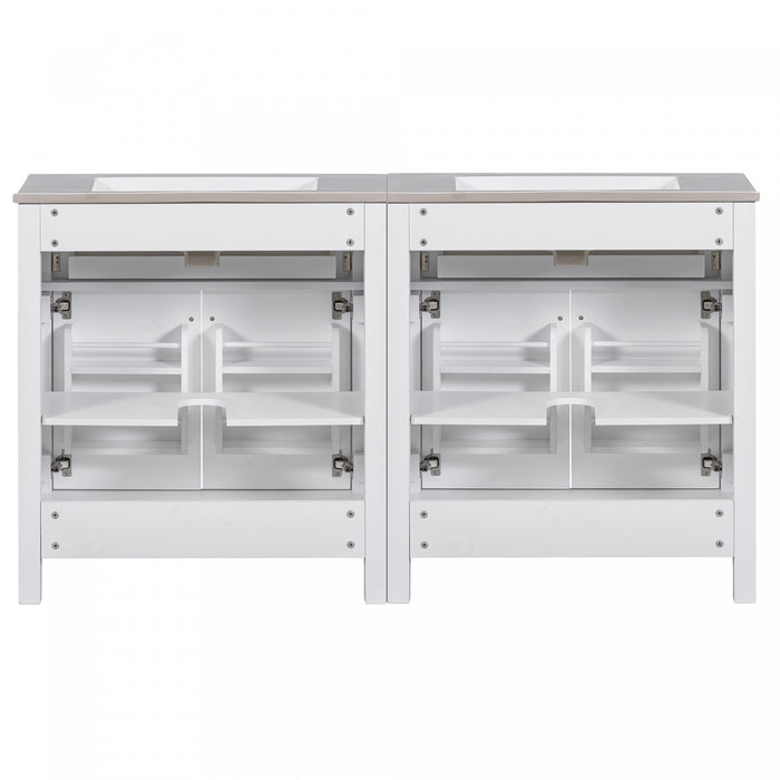 Felix 60 Inch Modern Double Bathroom Vanity with Ceramic Sink & Storage Cabinet, White