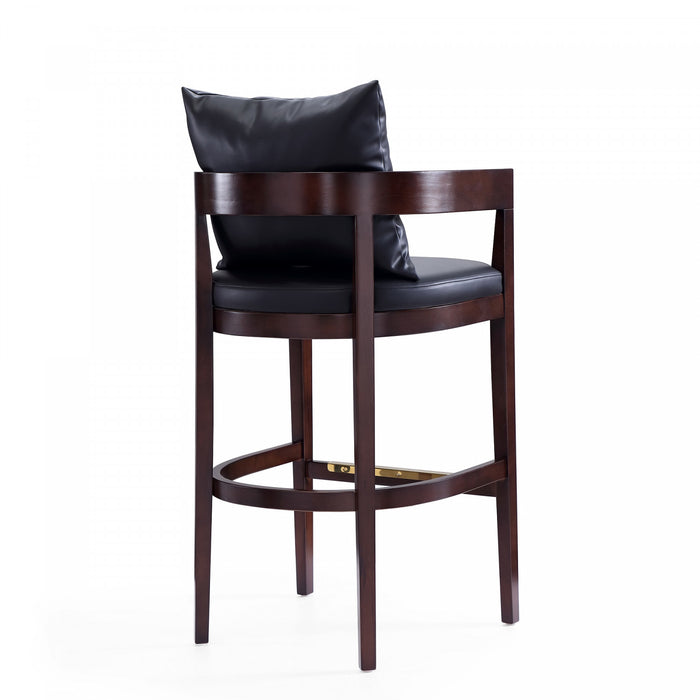 Ritz Mid-Century Modern Wood Upholstered Barstool in Black - Set of 2