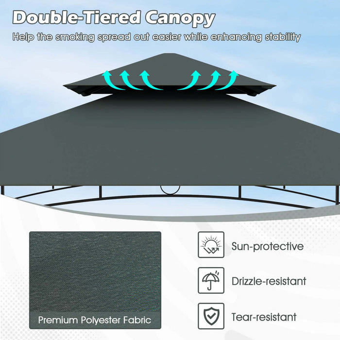 Costway 8' X 5' Grill Gazebo With 2 Shelves 7 Hooks Metal Frame Soft Top Gray
