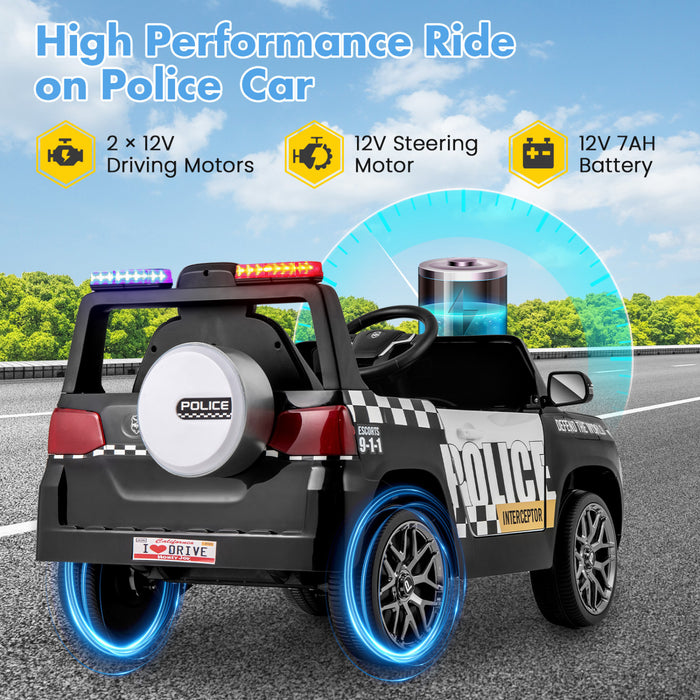 Honeyjoy Kids Ride On Police Car 12v 7a Battery Powered Cop Car With Remote Control White