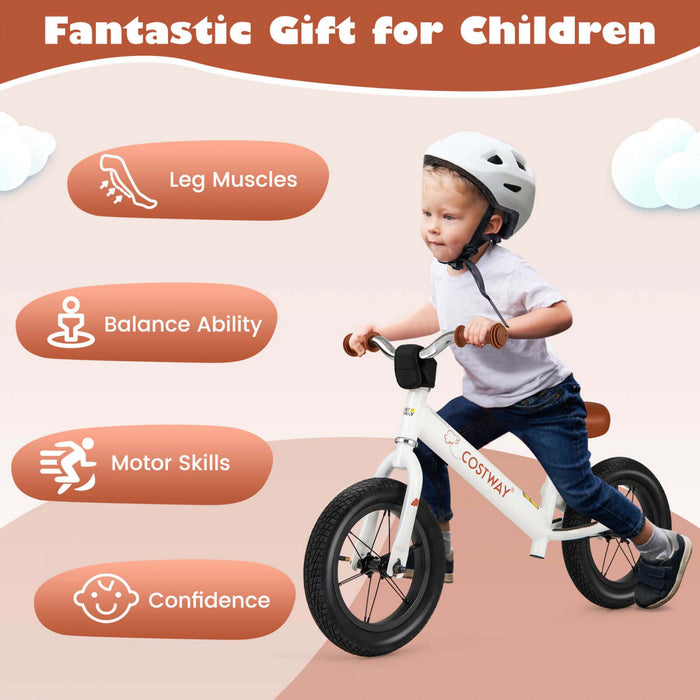 Costway 12 Inch Toddler Balance Bike No Pedal Training Bicycle With Inflatable Rubber Tires White
