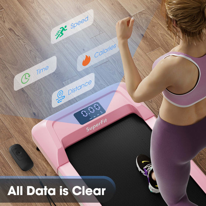 Superfit 0.6-3.8mph Walking Pad Under Desk Treadmill With Remote Control And Led Display Pink