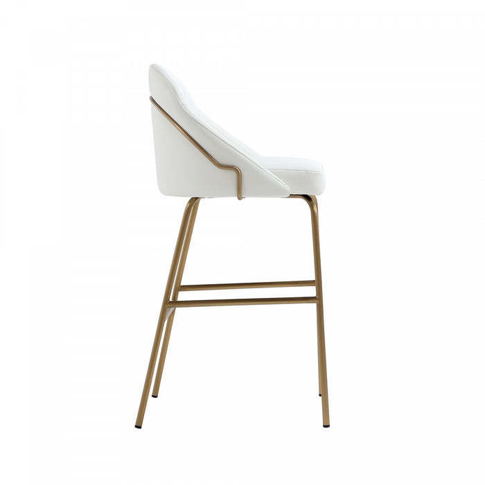 Gracie Modern Metal Upholstered Barstool in White and Gold - Set of 2