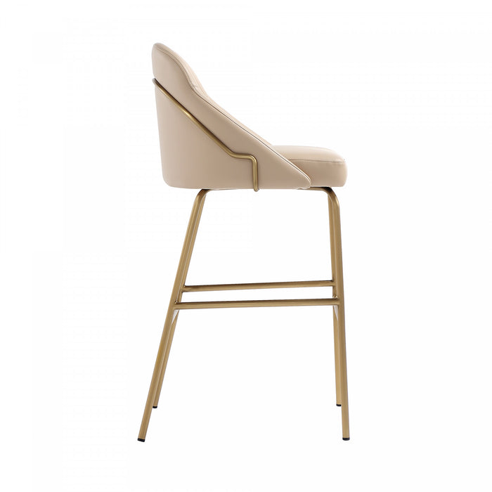 Gracie Modern Metal Upholstered Barstool in Tan and Gold - Set of 2