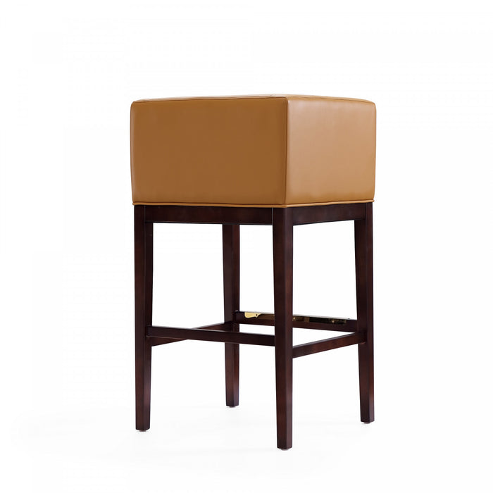 Kingsley Mid-Century Modern Wood Upholstered Barstool in Camel - Set of 2