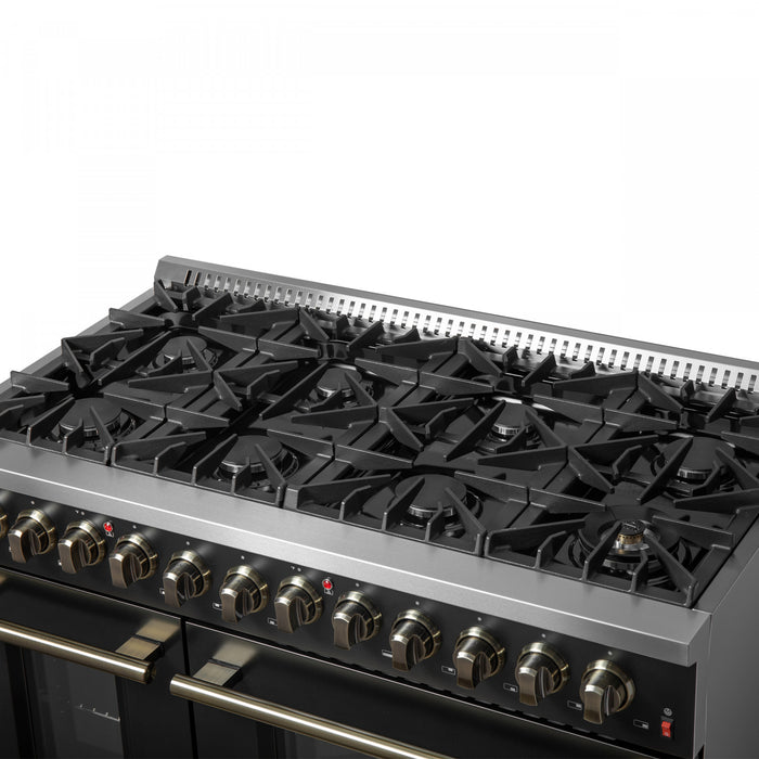 Forno Galiano 48\" Dual Fuel Range, Black, 6.58 cu. ft. double ovens -FFSGS6156-48BLK
