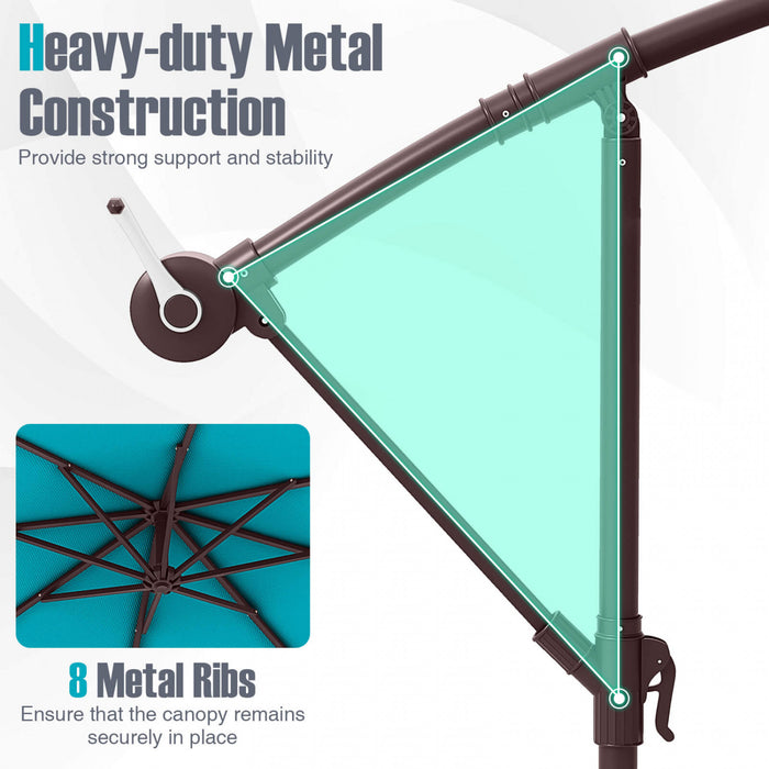 Costway Patio 10FT Hanging Offset Umbrella 32 LED Lights Sand Bag Outdoor Cross Base Turquoise