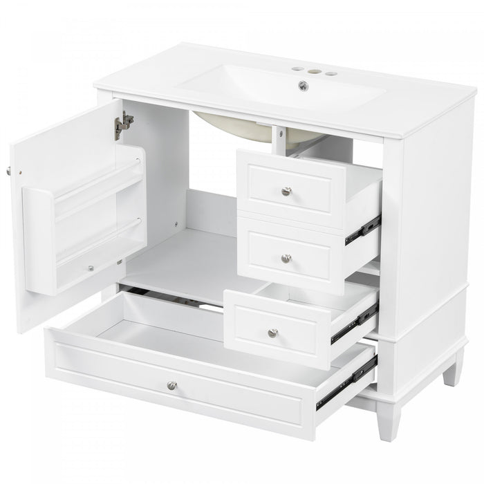 Fanny 36\" Bathroom Vanity with Ceramic Sink and Soft-Close Hinges, White