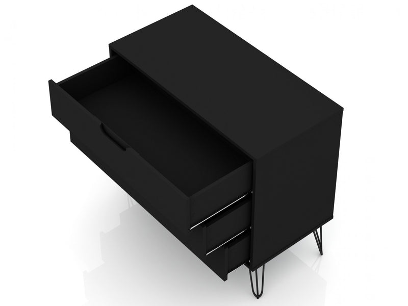 Rockefeller Mid-Century Modern 35\" Dresser in Black (3-Drawer) - Set of 2