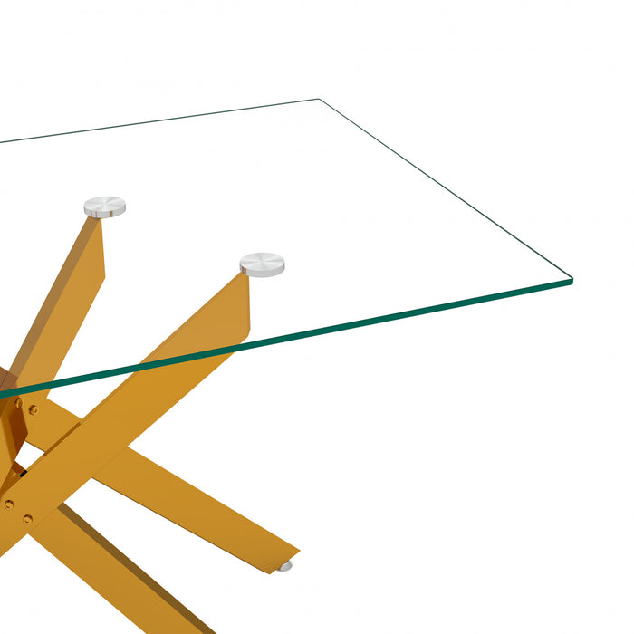 Ethan 51.18\" Rectangular Tempered Glass Dining Table with Stylish Metal Legs,Gold Coffee Table