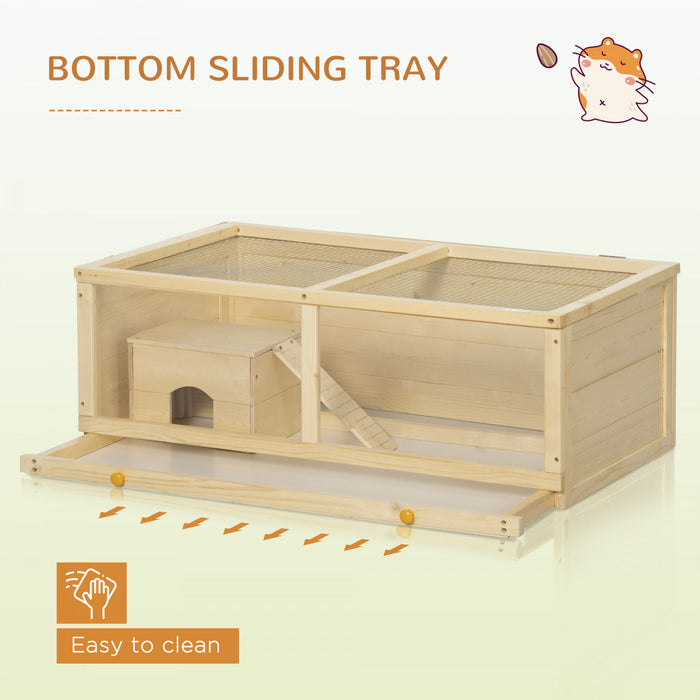 Pawhut Wooden Hamster Cage, Small Animals Kit Hutch, Exercise Play House For Dwarf Hamsters, Gerbils, Chinchillas, Guinea Pigs, Bunnies, With Sliding Tray, Openable Top